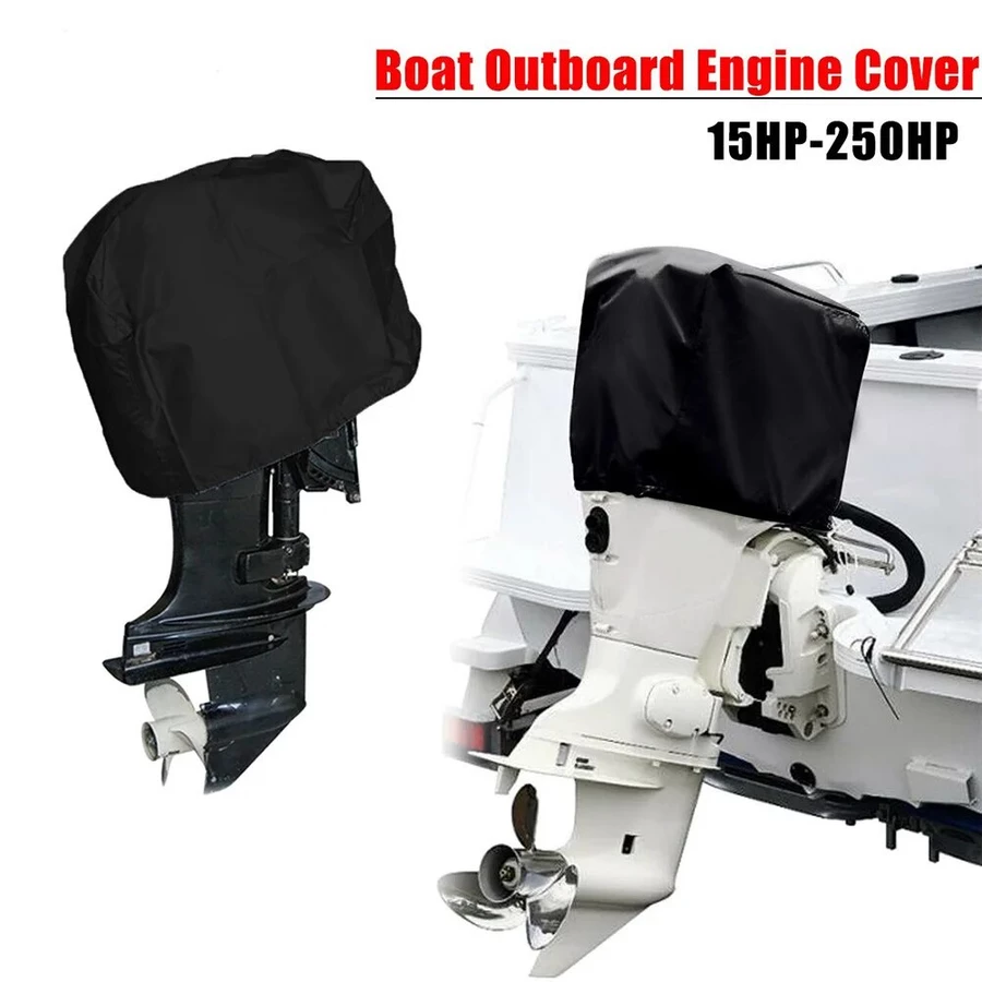 15-250HP Full Outboard Motor Engine Boat Cover 210D Waterproof Anti-scratch Heavy Duty Engine Protector Motor Black Boat Fabric