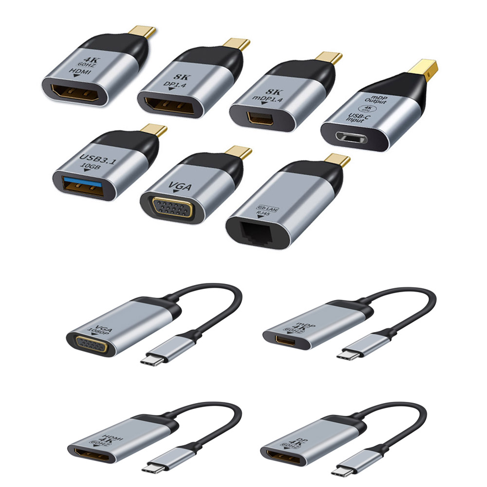 1 Uds USB 3,1 tipo C a Hdmi a Vga/DP/Gb/mDP adaptador convertidor de enchufe proyección 4K/8k 60Hz USB C macho a hembra vídeo HD