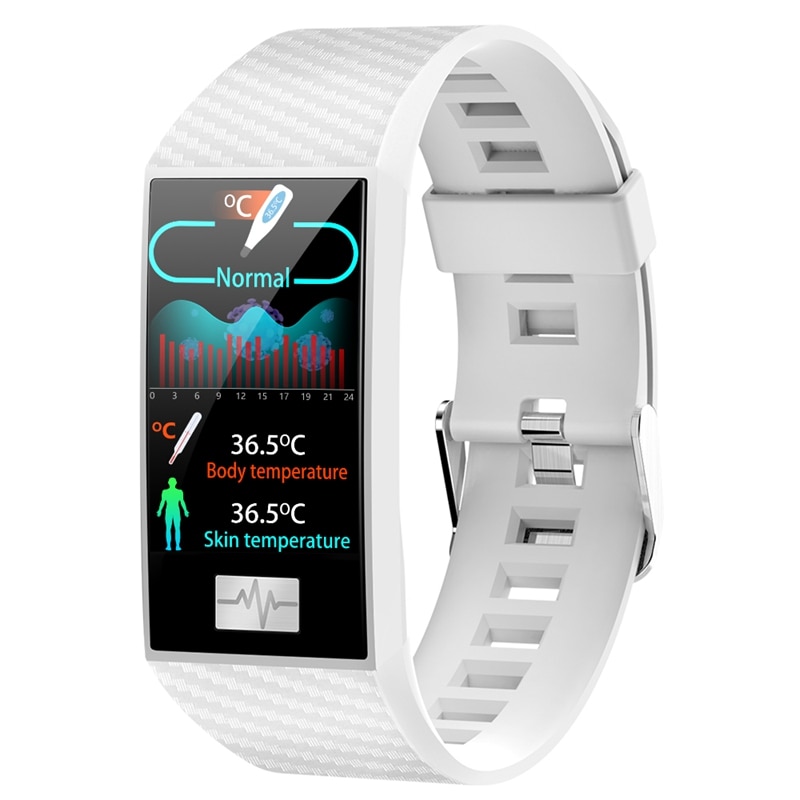 DT NO.1 DT58 Pro 24 Hour Temperature Monitor Wristband Fitness Tracker Weather Outdoor Health Smart Watch Band for Android IOS: White