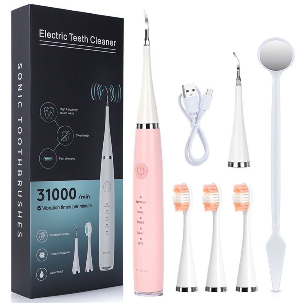 USB Tooth Cleaner Sonic Toothbrush Electric Tooth Brush Scaler 31000rpm Ultrasonic Dental Calculus Remover Cleaner Teeth Care: Pink set2