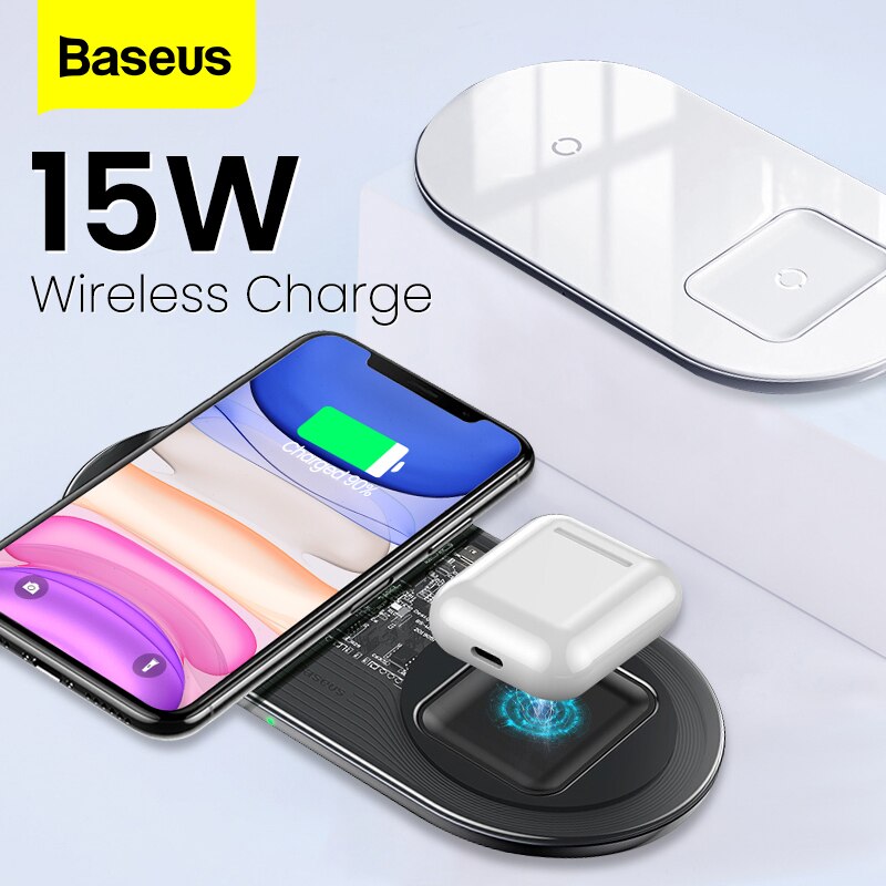 Baseus 2 In 1 Dual Qi Draadloze Oplader Voor Iphone 11 Pro Max X Airpods 15W Snelle Draadloze Opladen pad Inductie Wirless Lader