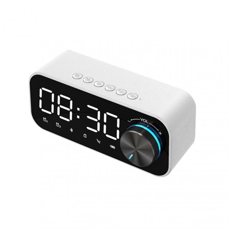 LED Bluetooth Alarm Clock White Mirror Double Alarm Clock Digital Display Radio Function With Knob Night Light