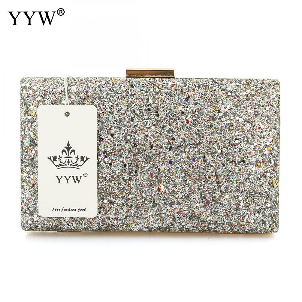 Sequined female Clutch Bag Evening Party Bag Handbag Women Shoulder messenger crossbody Bag Two Chain bolsa feminina: Silver