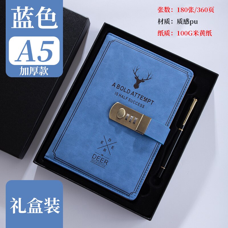 Diary Super Thick Notes Password Lock Journal Business Office School Supplies Sketch Stationery Notebook Daily Work Page Notepad: Blue Notebook C