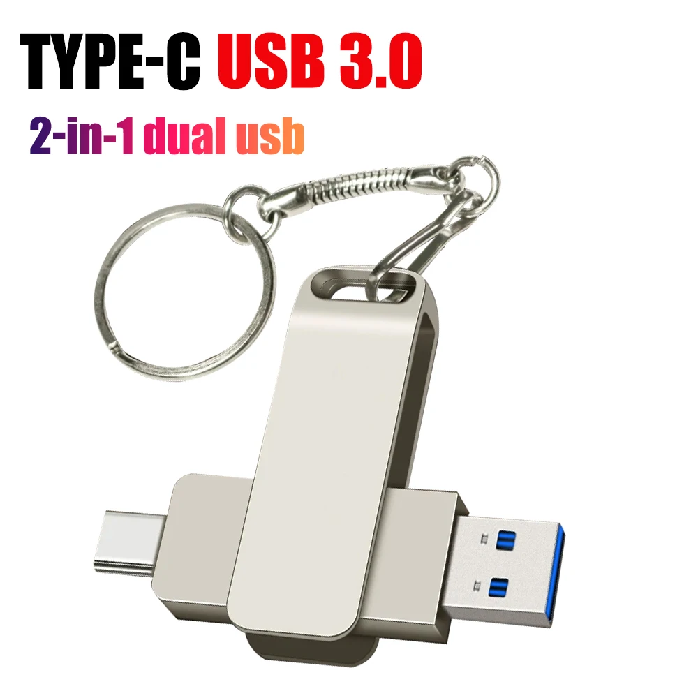 Type-C Usb Flash Drives 3.0 128gb pendrive 64gb флэш-накопител stick Type-c Pen Drive for Phone PC TYPE-C 2 IN 1 Free key Ring: 8 GB