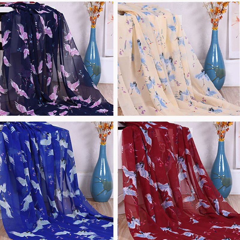 75D Polyester Chiffon Jurk Strand Handdoek Crane Patroon Gedrukt Polyester Stof Bloemen Gedrukt Chiffon Jurk Stof