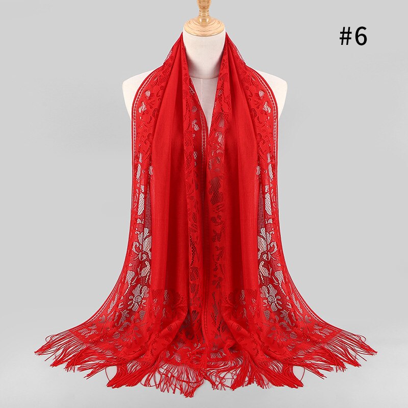 Sciarpa Lunga del merletto Dello Scialle per Le Donne Testa Avvolge Turbante Hijab di Modo Femminile Scialli Sciarpe Musulmano Hijab Bandana Accessori: Rosso