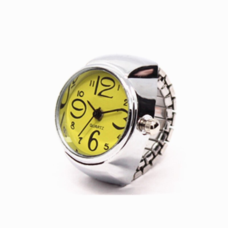 1Pc Pop Vrouwen Mens Vinger Ring Horloge Quartz Verstelbare Roestvrij Stalen Band Mode Sieraden Ring Elastische Band: Yellow