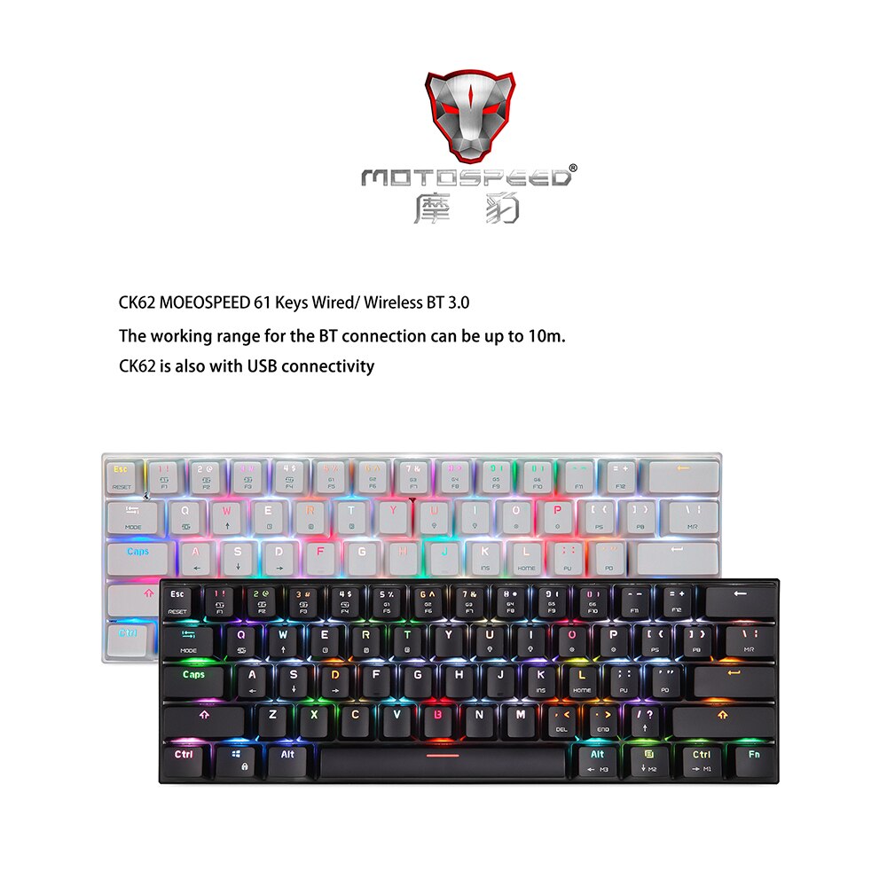 Motospeed CK62 BT3.0 USB clavier filaire rvb clavier mécanique claviers de jeu pour tablette ordinateur portable Smartphone commutateurs bleu et rouge