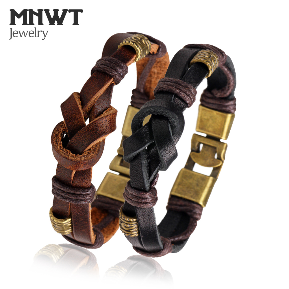 MNWT Vintage Casual Lederen Armbanden Charme Bruin Wrap Armbanden Bangles Punk Mannelijke Touw Ketting Mannen Sieraden
