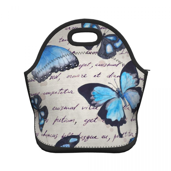 butterflies lunch bag women Portable Insulated lunch box for men girls boys Neoprene Cooler Tote Lunch Bags: PURPLE