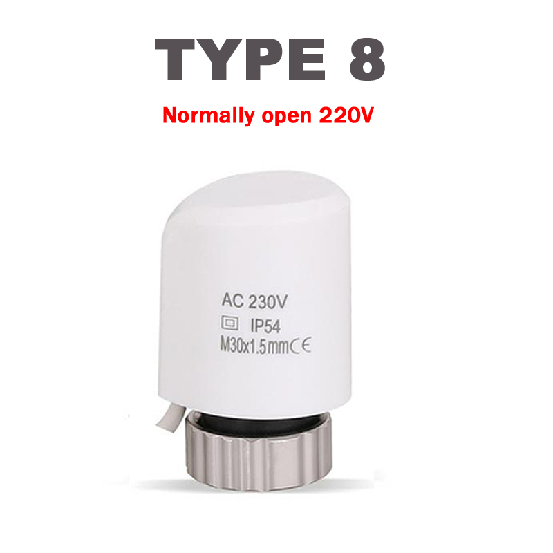 Normalt lukket 220v elektrisk termisk aktuator normalt åben ventil hoved vandudskiller til termostat manifold ventiler no/nc: Type 8