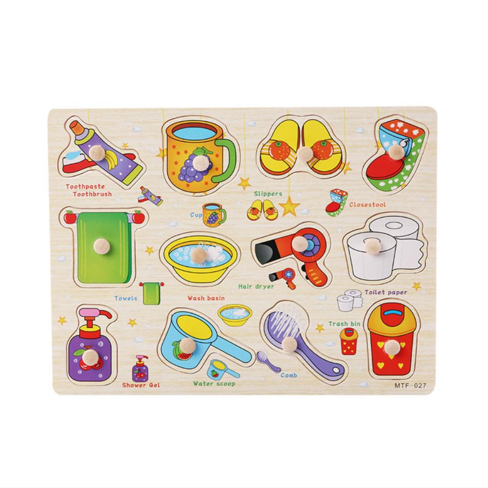 Pegs Style 3D Kids Wooden Puzzel Toys Animal Traffic Letter Life And Vegetables Graphic Intelligence Development Toys: daily use