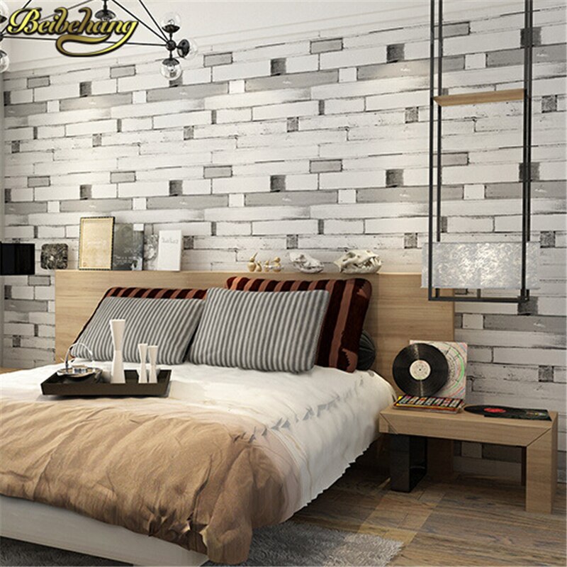 Beibehang 3D behang PVC Muur papier hout baksteen steen Wandbekleding streep patroon Papel De Parede vintage papier peint