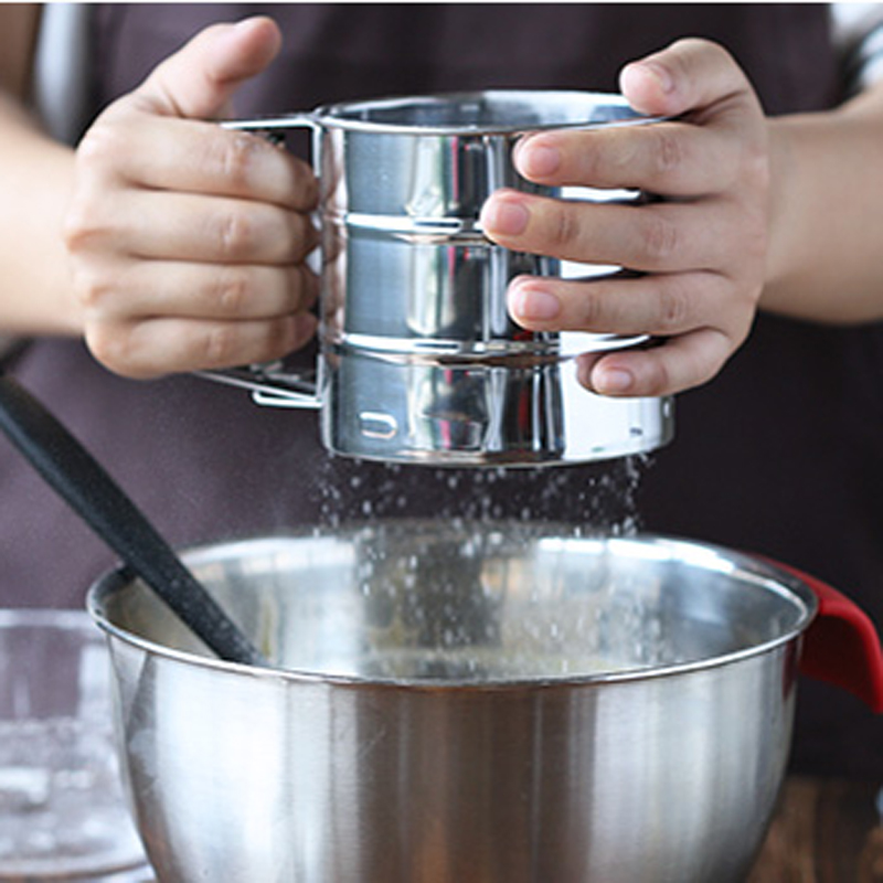 Stainless Steel Mesh Flour Sifter Mechanical Baking Icing Sugar Shaker Sieve Cup Shape Bakeware Baking Pastry Tools