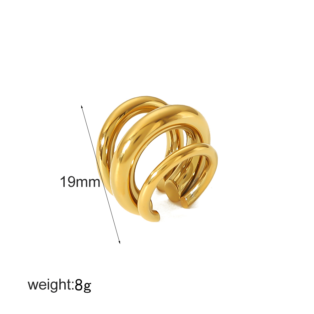 18K Gold Color Stainless Steel Multilayer Ear Clip Waterproof Metal Unique Trendy Women: Light Yellow Gold Color