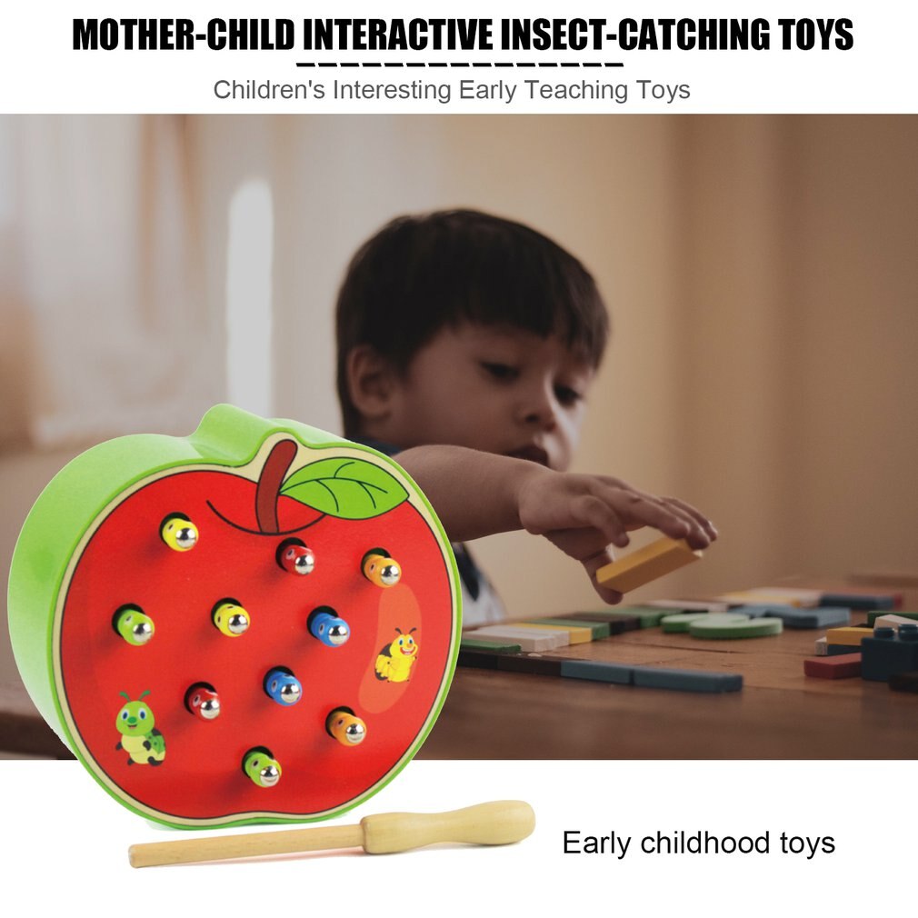 Fangst orm legetøj træ sjov magnetisk fangst orm spil legetøj hånd-øje koordination interaktivt pædagogisk legetøj