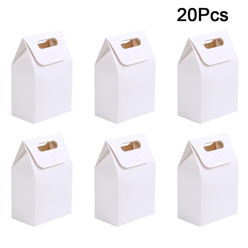 20pcs Draagbare Papieren Zakken Vouwen Verpakking Doos Cookies Containers Biscuit Houder Wegwerp Voedsel Containers voor Thuis: WHITE