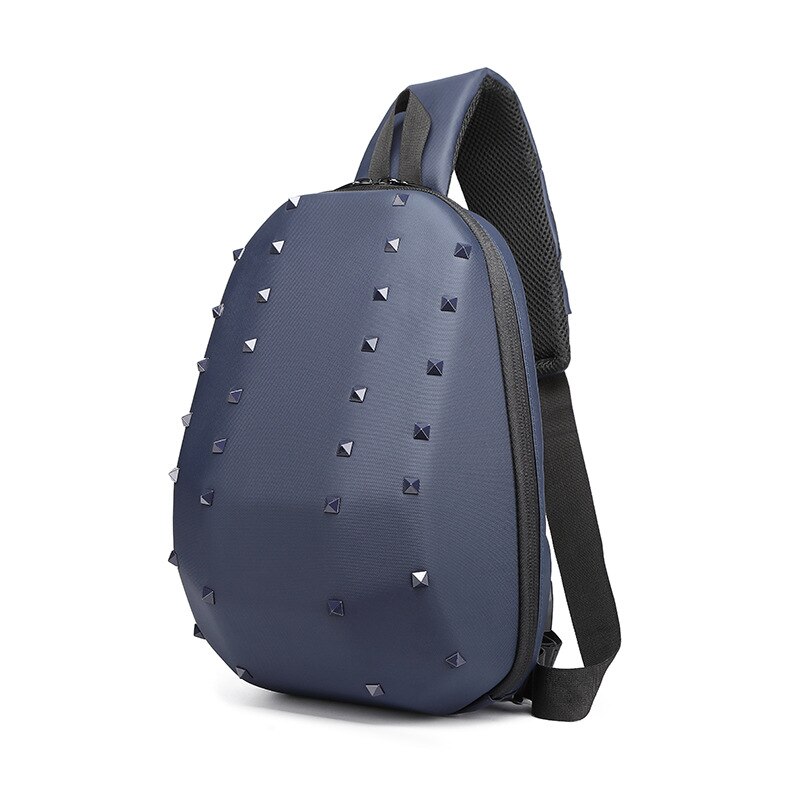 OZUKO Rivet poitrine sac sac à bandoulière mâle étanche court voyage sacs à bandoulière USB sac de messager pour les affaires d'adolescent: Bleu