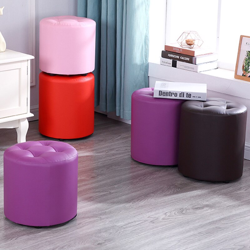 Tabouret rond en cuir escabeau chambre tabourets chaise coin siège pour économiser de l'espace pour salon restaurant chambre
