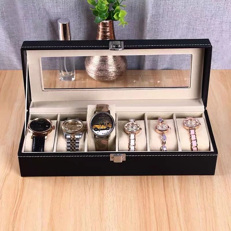 DELESYS-Vitrine de montre en cuir PU avec dessus en verre, boîte de rangement pour bijoux, style classique, 2 emplacements, 3 emplacements, 4 emplacements, 5 emplacements, 6 emplacements, 8 emplacements, 10 emplacement