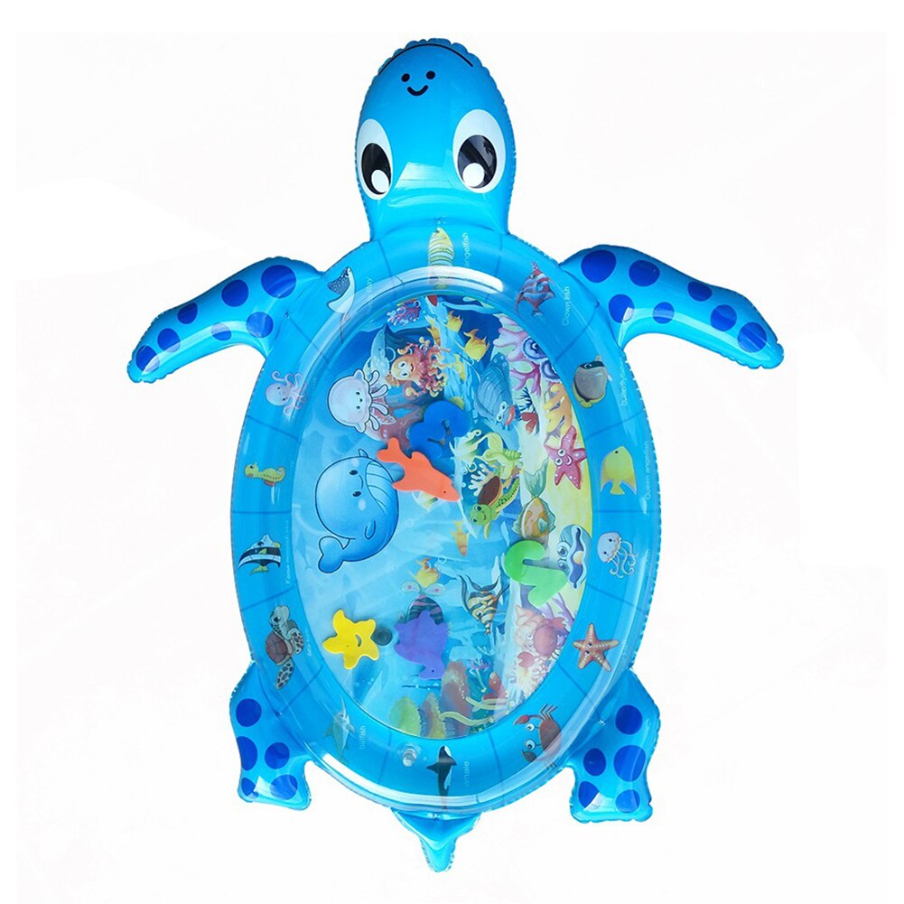 Sea Turtle Toddler Inflatable Ice Water Patted Mat Baby PVC Tummy Time Cushion Activity Center Playmat Pad: Blue