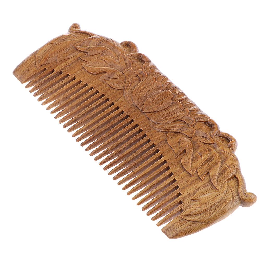 Natural Sandalwood Handmade Wood Wooden Hair Comb Double Sided Carved - No Snags, Free, Anti-Static