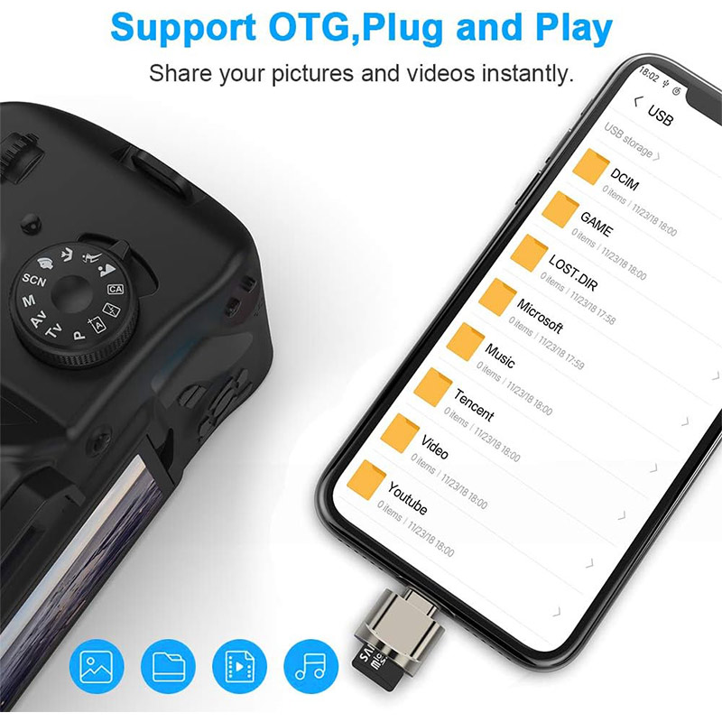 USB C TF Card Reader, Portable OTG Card Adapter for Android Phone, Camera, Laptop, Mini Metal Type-C Card Reader