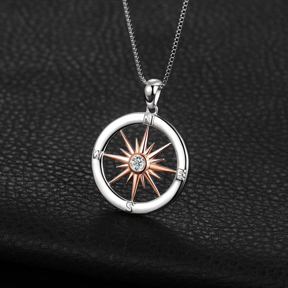 Jewelrypalace Zon Ster Kompas Cirkel 925 Sterling Zilver Rose Gouden Hanger Ketting Vrouwen Ronde Zirconia Hanger Geen Ketting