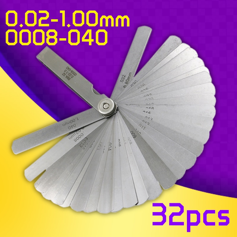89A 0.02-1mm/0008-040 Newest 32 Blade Feeler Gauge Tune Up Thickness Set Blade +BRASS BLADE