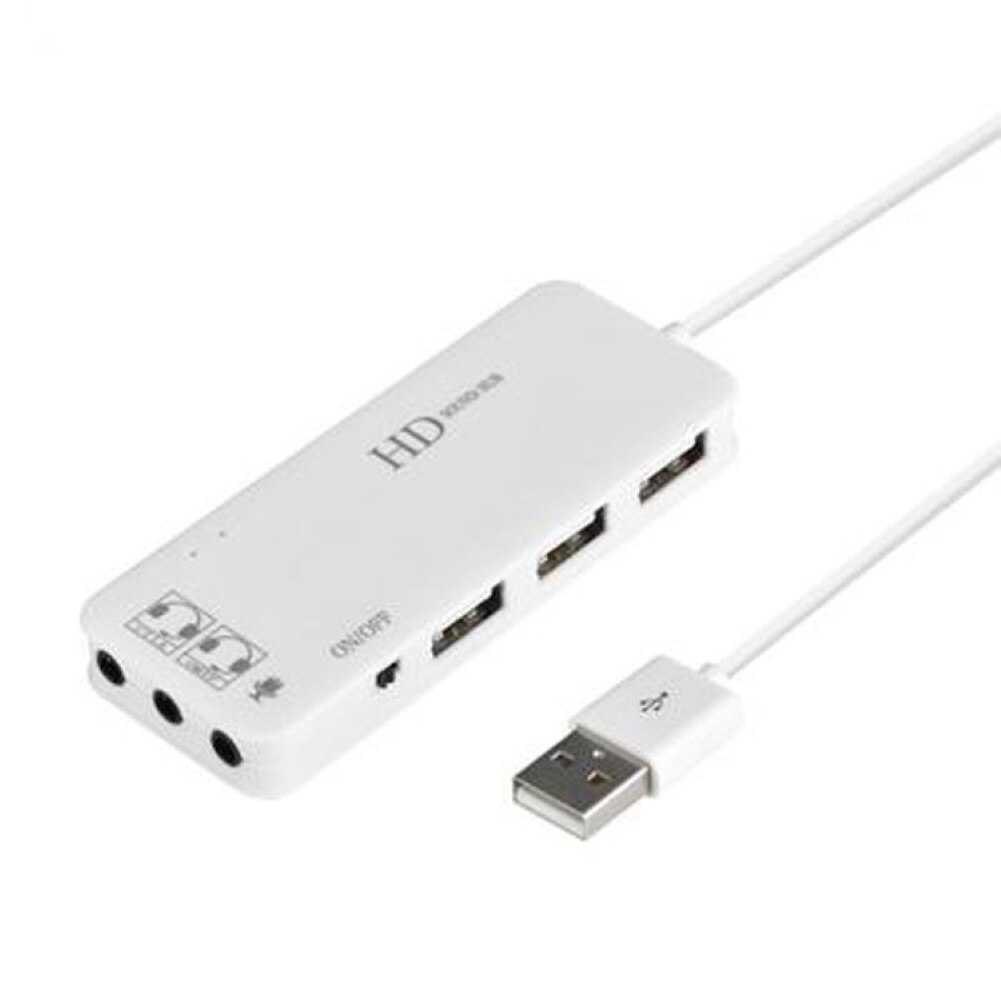 5V/0.6A 7.1 Channel 3 USB Ports External Sound Card Hub Audio Mic Adapter for PC Laptop External Sound Card: White