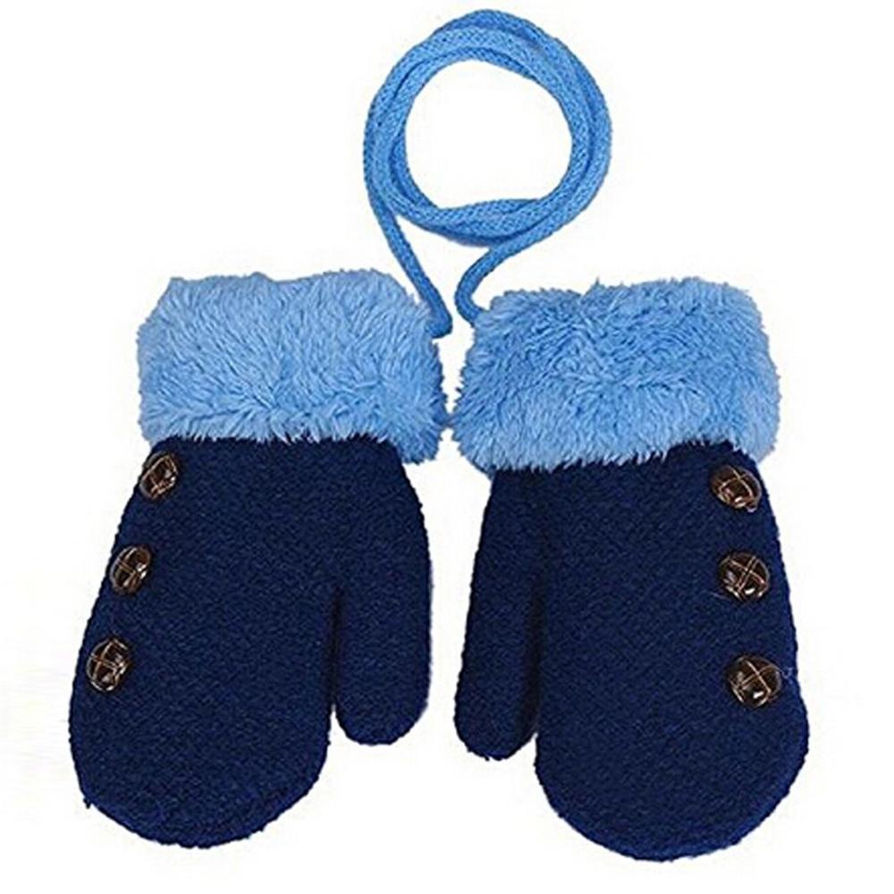 Wol Baby Gebreide Handschoenen Kinderen Wanten Winter Kinderen Warm Touw Baby Wanten Voor Kinderen 1-3 Jaar oude: deep blue