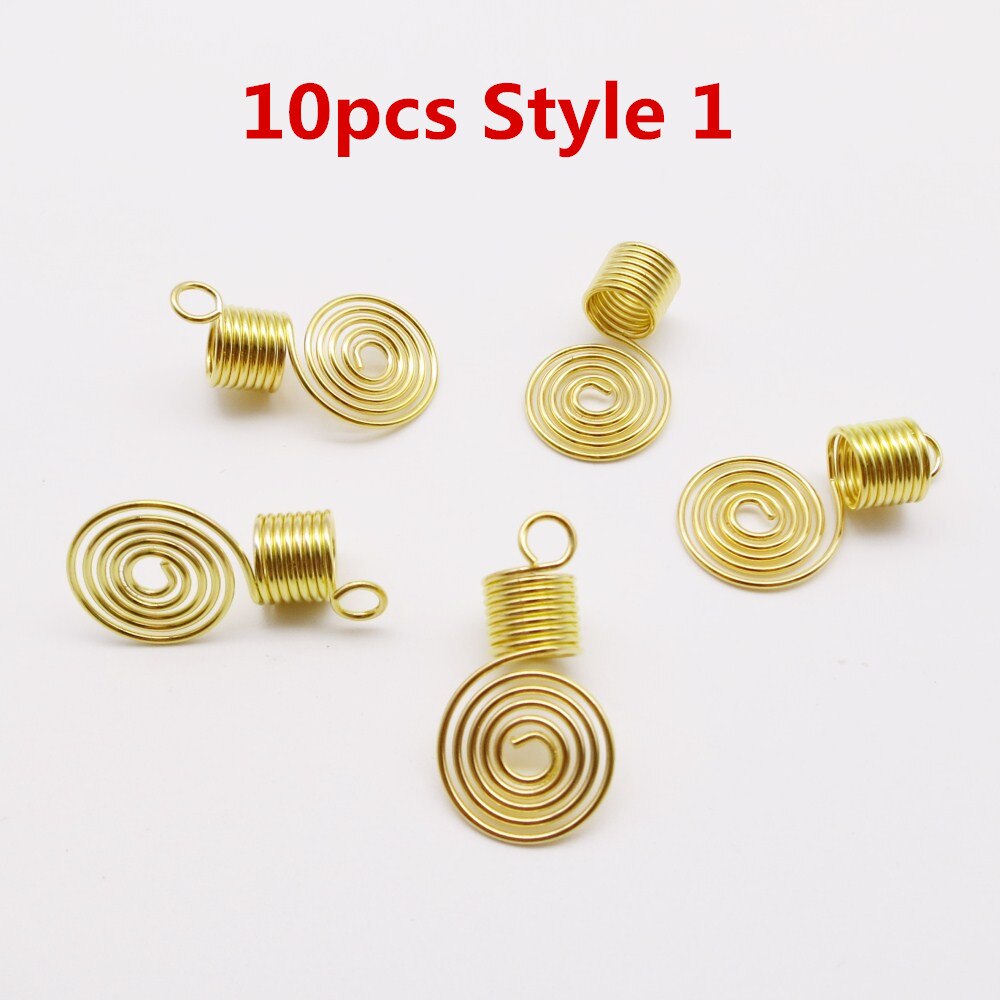 Mèches spirales dorées/argentées 5 pièces/10 pièces | Tresses tubulaires de perles, dreadlock, clips pour hommes femmes, accessoires breloques: 10pcs Style 1