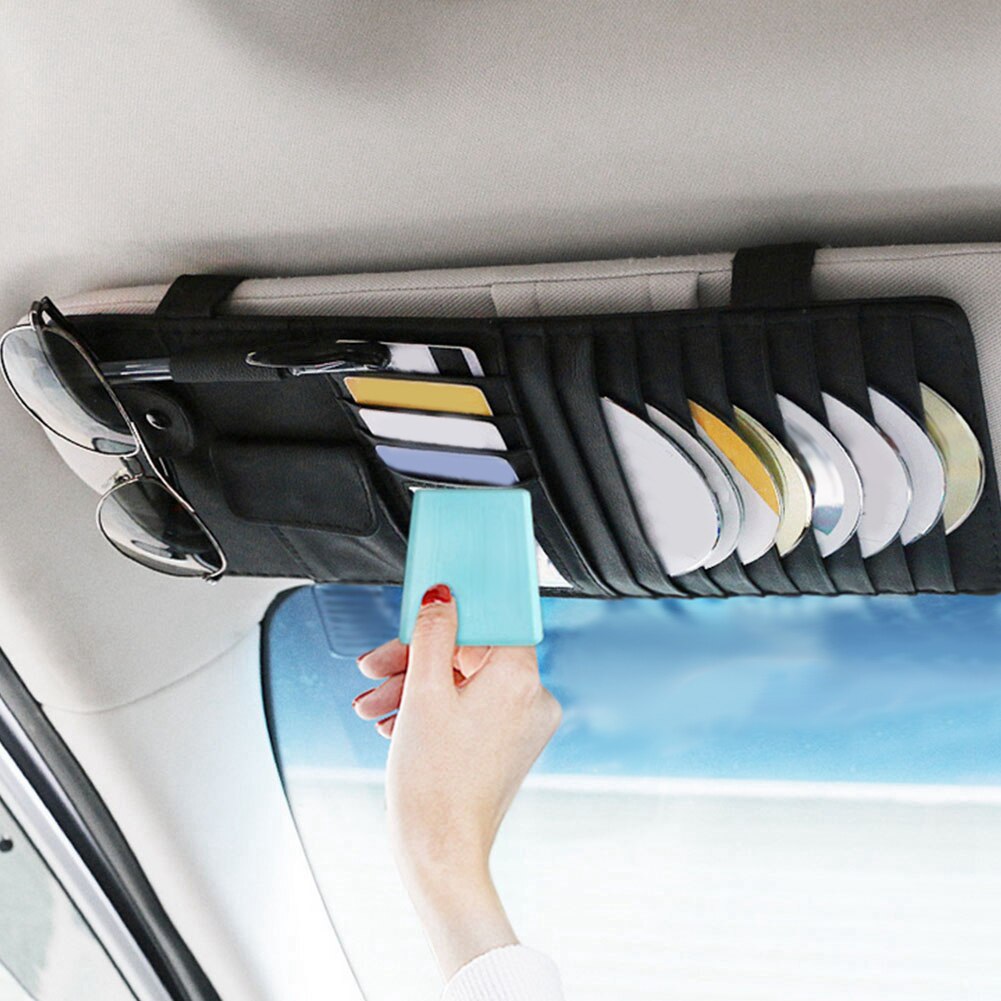 Universal bil solskjerm skinn cd solbriller kort oppbevaringslomme organiser holder bil skinn organizer