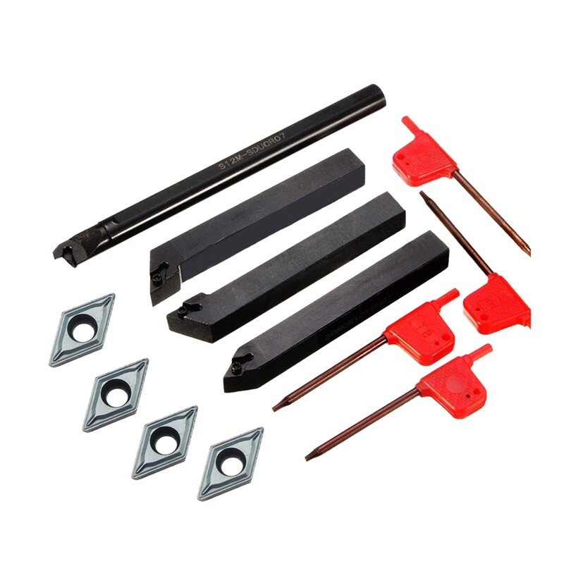 SHGO -4 pièces 1/2 pouces Mini tour Indexable porte-outil de tournage jeu de bits avec 4 pièces DCMT21.51 Indexable tournant insérer
