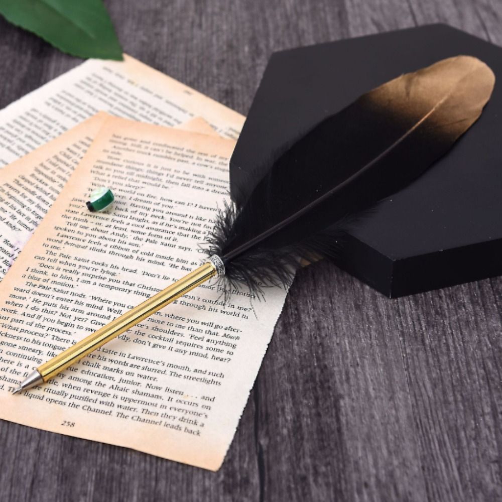 Gladde Veren Veer Balpen Vintage Cadeau Bruiloft Zachte Pluizige Pen Verfijnd Zwart Kalligrafie Pen Kantoor