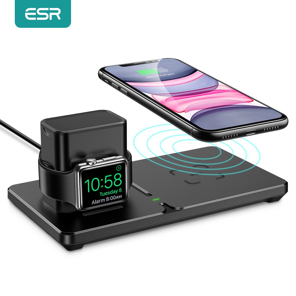 ESR Wireless Charger for iPhone 12 11 Pro Max for iWatch 5 4 3 Airpods Pro Fast Charger Detachable 2 in 1 Wireless Charging Pad: Default Title