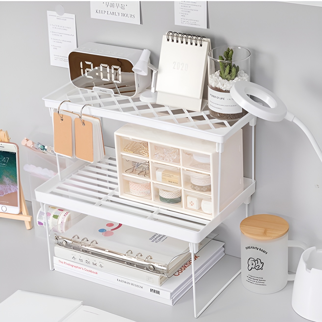 1pc Folding Kitchen Storage Shelf, Stackable Office Storage Rack, Decorative Space-saving Cosmetics Organizer, Home Accessories