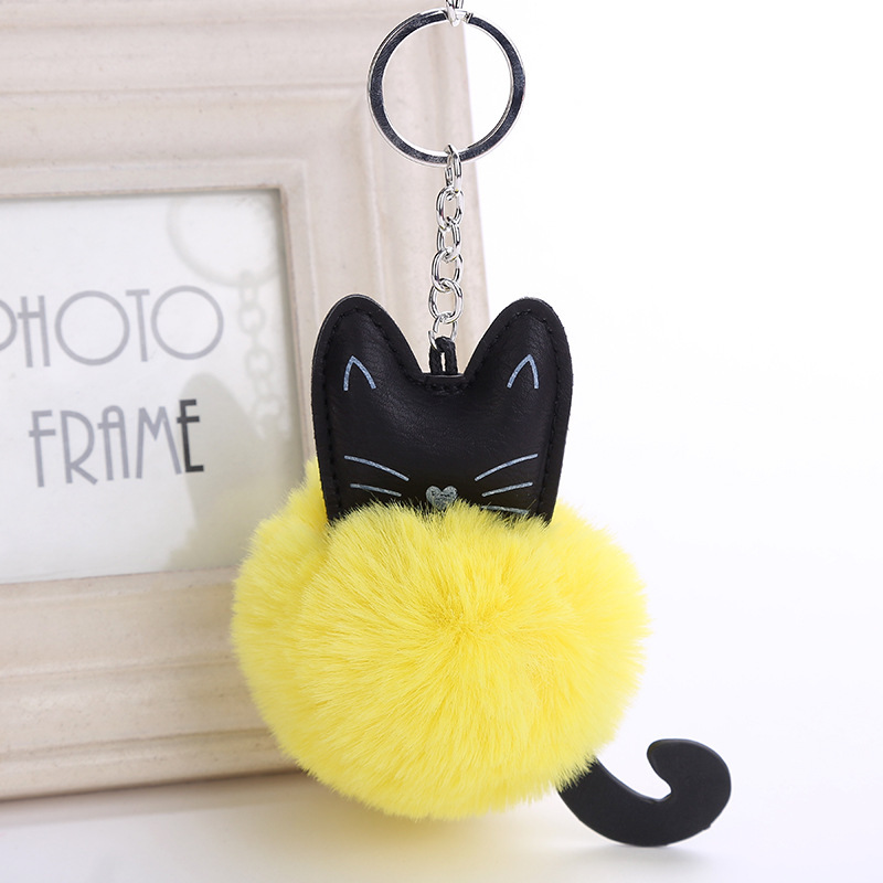 LLavero de Bola de Pelo de gato, pompón suave, Bola de Pelo de Animal, llavero de coche, bolso y accesorios para coche, llavero de para mamá: 02