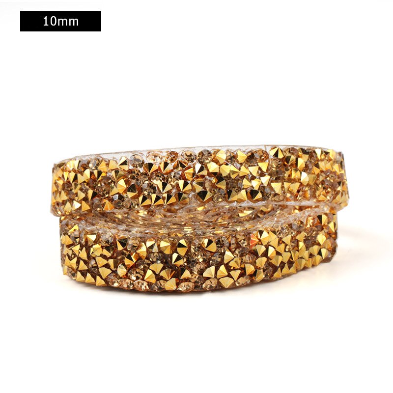 Dżetów wykończenia poprawka 1 stoczni Strass szycia taśmy Rhinestone aplikator wstążka z dżetów żelazko na ubrania akcesoria: 1cm - Gold