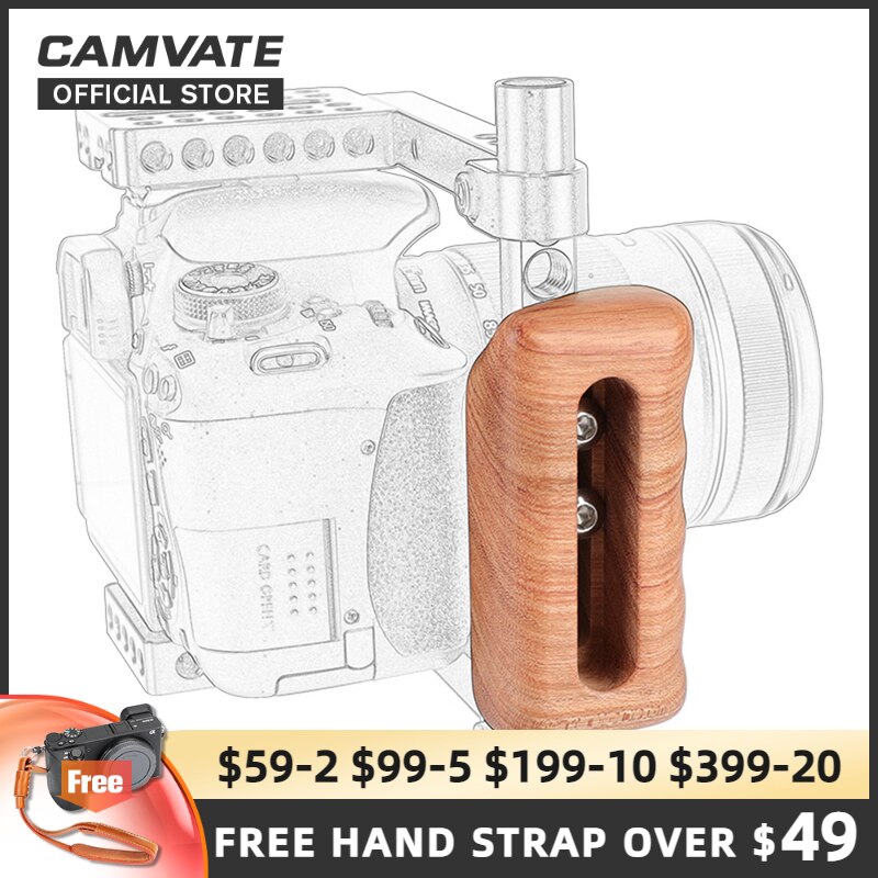 CAMVATE Wooden (Right &amp; Left) Handles With 1/4&quot;-20 Mounting Groove For DSLR Camera Cage Rig/DV Video Cage Rig Support System