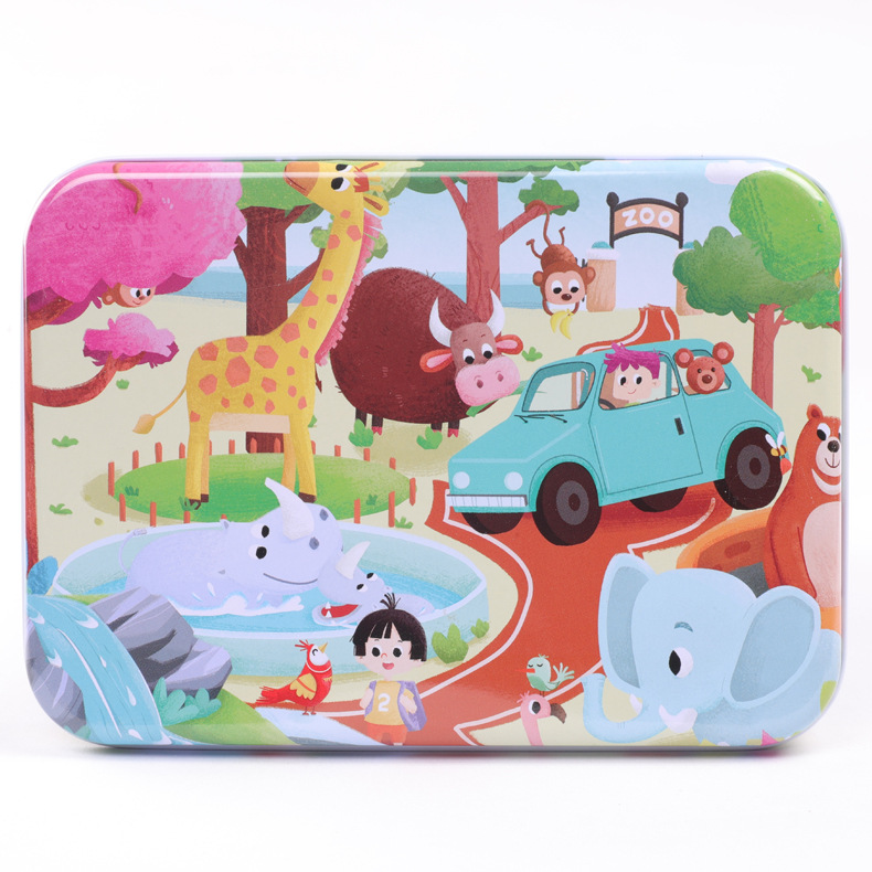 120 Stuks Houten Puzzel Cartoon Speelgoed 3D Hout Puzzel Met Ijzeren Doos Pakket Puzzel Kind Verbeteren Logisch Denkvermogen speelgoed: 13