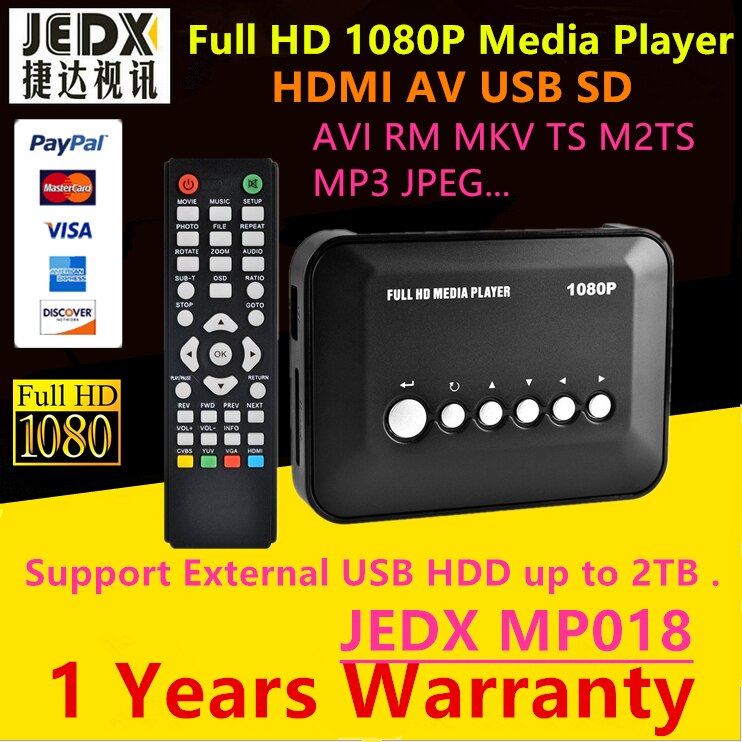 Lecteur multimédia JEDX Mini lecteur multimédia Full HD 1080 P HDD boîtier TV prise en charge HDMI MKV RM SD USB SDHC MMC HDD-HDMI (BOXCHIP F10)