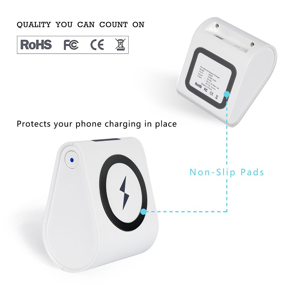 White ABS Upper and Lower Non-Slip Wireless Charging With Stand 10400mAh G800 Power Bank Charger For Mobile