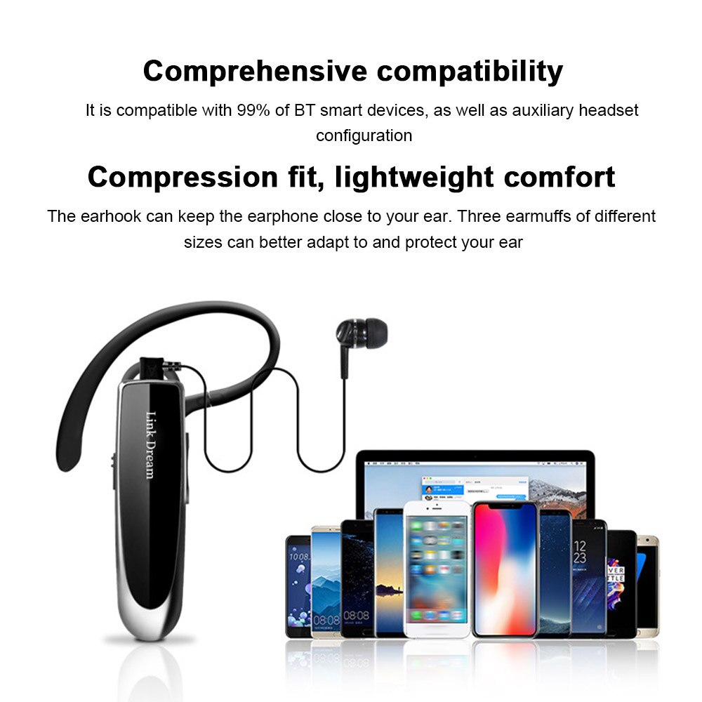 Link Dream LC-B41 Bluetooth Hoofdtelefoon Draadloze BT4.1 Business Headset Mini Smart Koptelefoon Handsfree Met Microfoon Voor Iphone Xiaomi