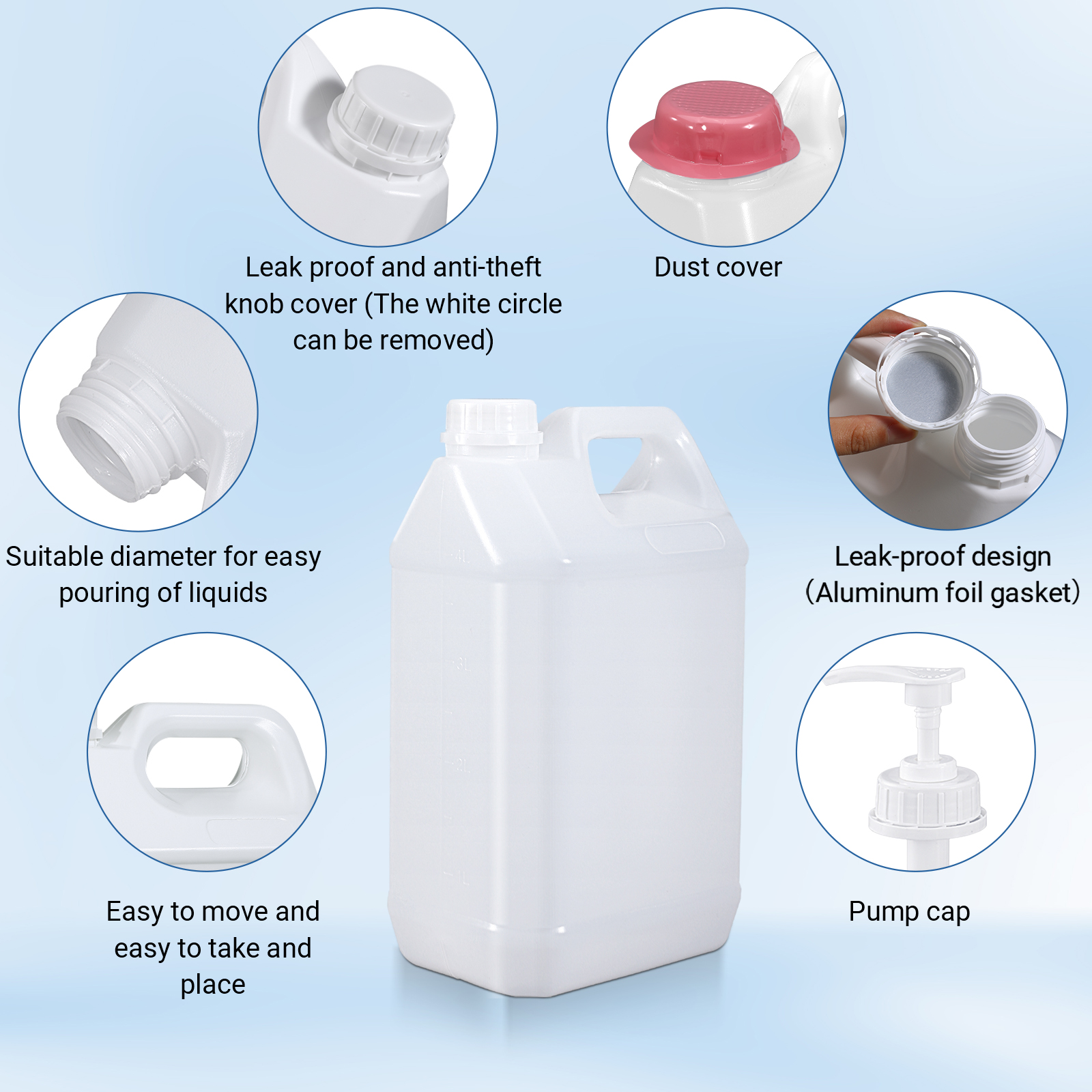 Empty 4L Square Plastic Jerry can Food Grade HDPE Material Lotion Shampoo Refillable Bottle Storage Container