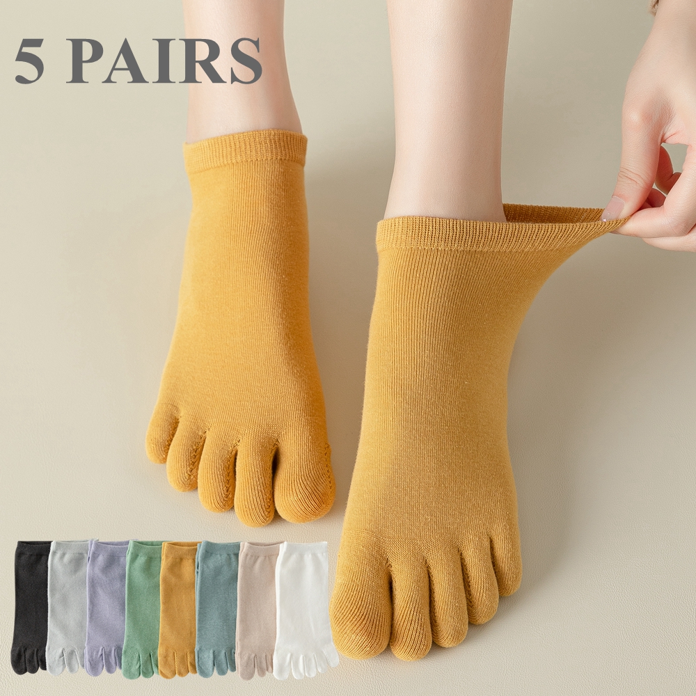 5 paires de chaussettes à orteils pour femmes, avec doigts séparés, en coton de , à cinq doigts, coupe basse, pour Yoga, sport