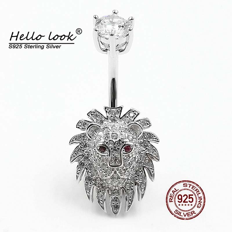Hellolook bauchnabelpiercing mit löwe und zirkonia, 100% 925 stück, sterlingsilber, sexy körperschmuck: 6mm