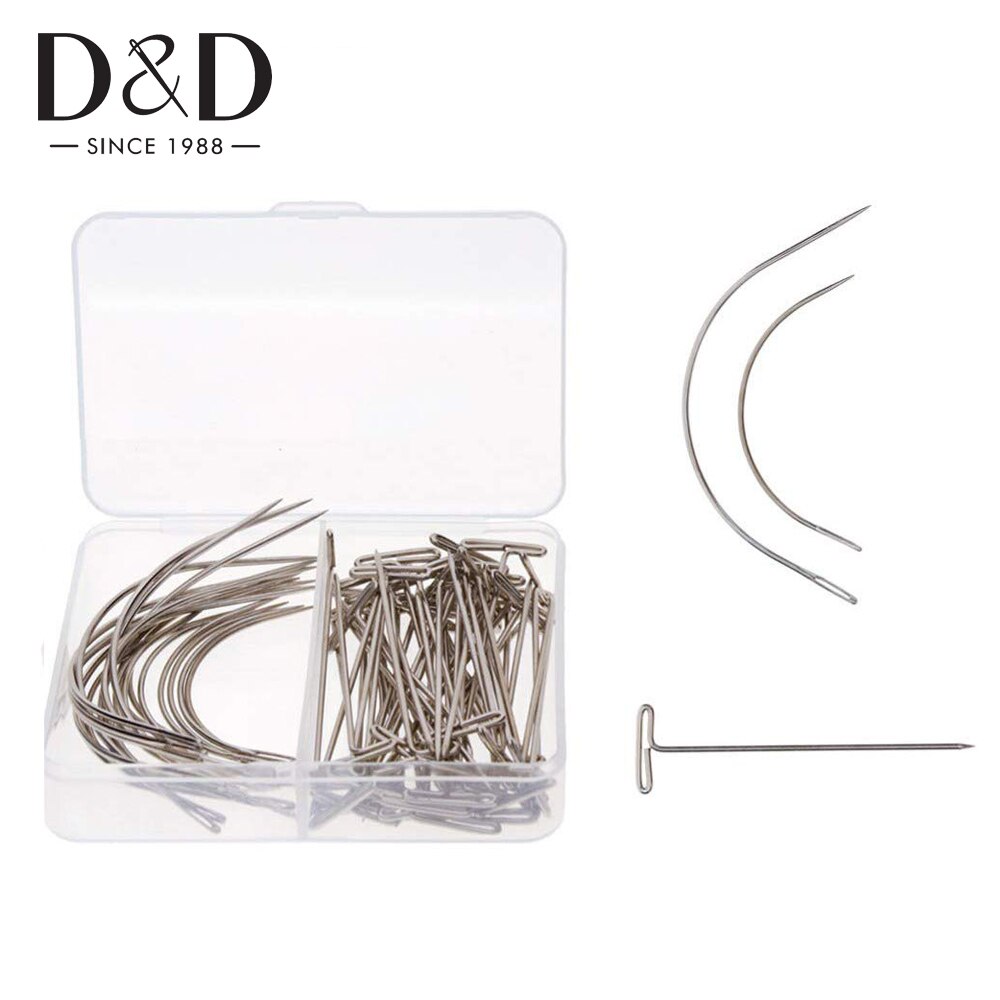 50Pcs 51mm Stainless Steel Straight Pins Stitch T Dressmaking Pins &amp; 20Pcs Hand Curved Needles Quilt Applique Sewing Accessories