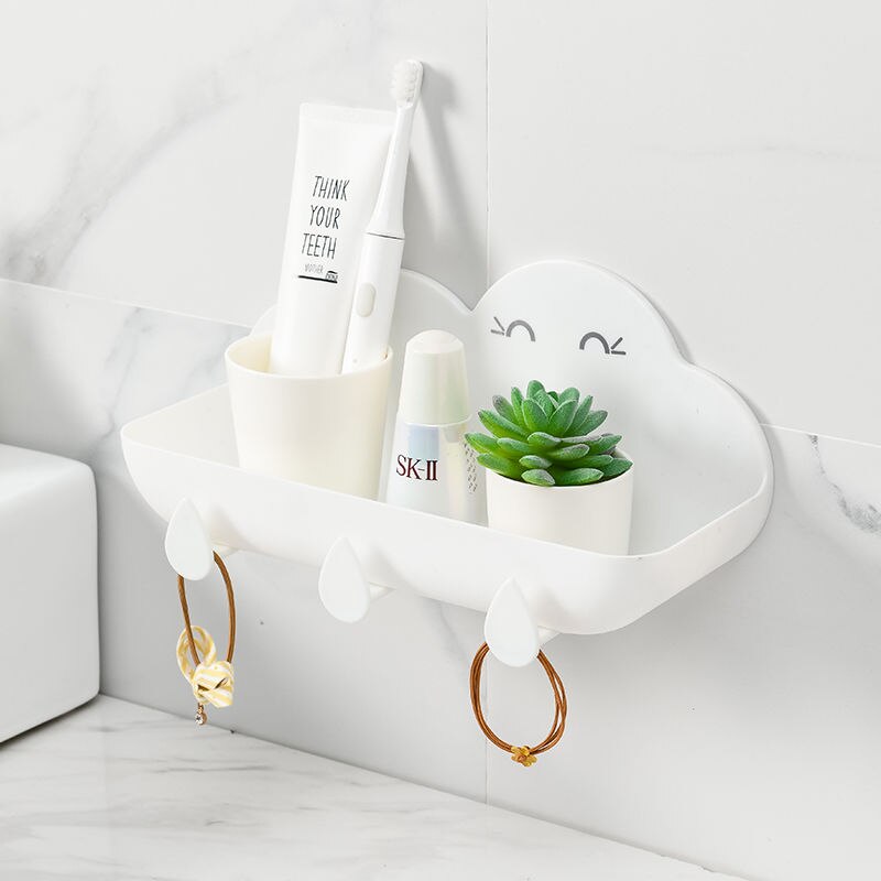 Estantería de baño creativa para colgar en la pared, sin perforaciones: Blanco